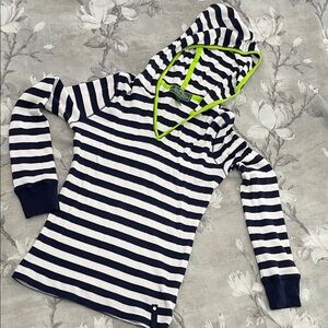 Lauren Ralph Lauren Active Striped Hoodie Navy & White w/lime green Small Petite